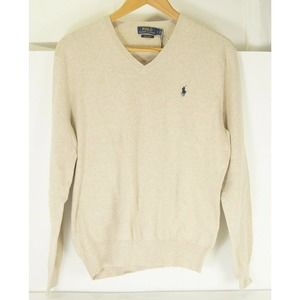 Ralph Lauren Cotton Sweater V Neck Beige Mens L